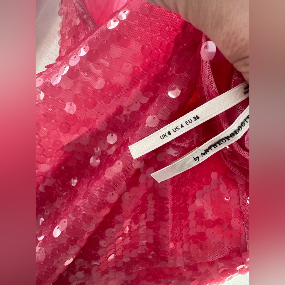 Anthropologie Sequin Drape-Back Mini Dress US4 pink - Picture 10 of 17
